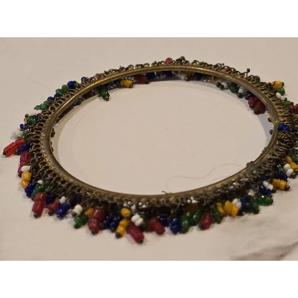 Boho Colorful Beaded Fringe Bangle Bracelet Brass Seed Bead Dangle Festival READ